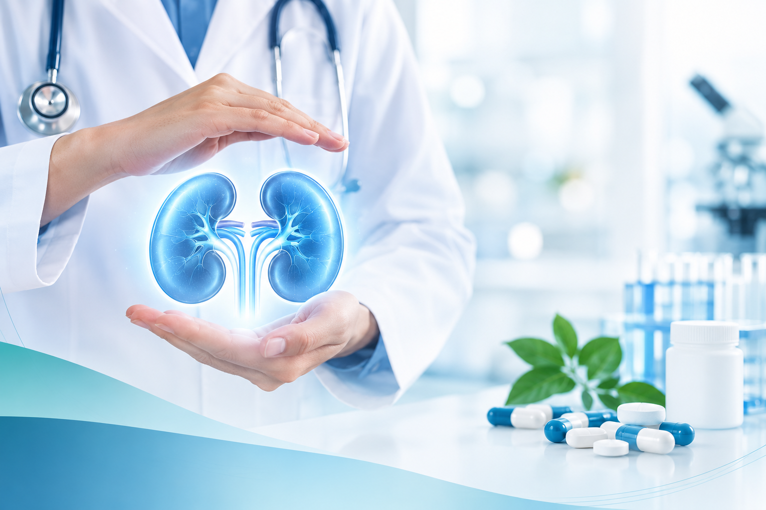 Healthcare professional holding a kidney model